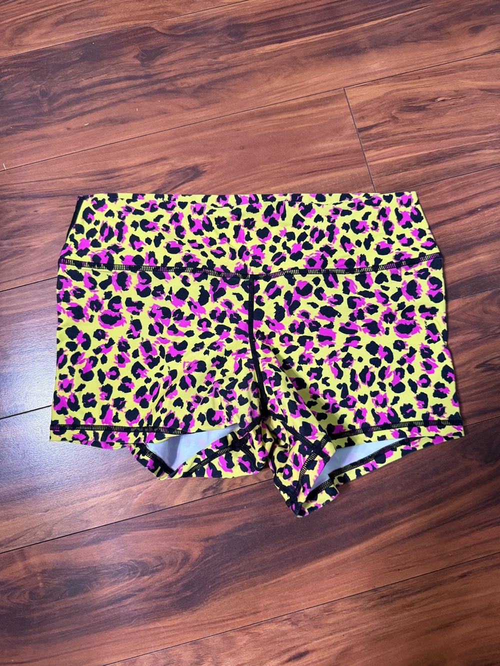 Neon Leopard Print Athletic Shorts - Yellow & Pink